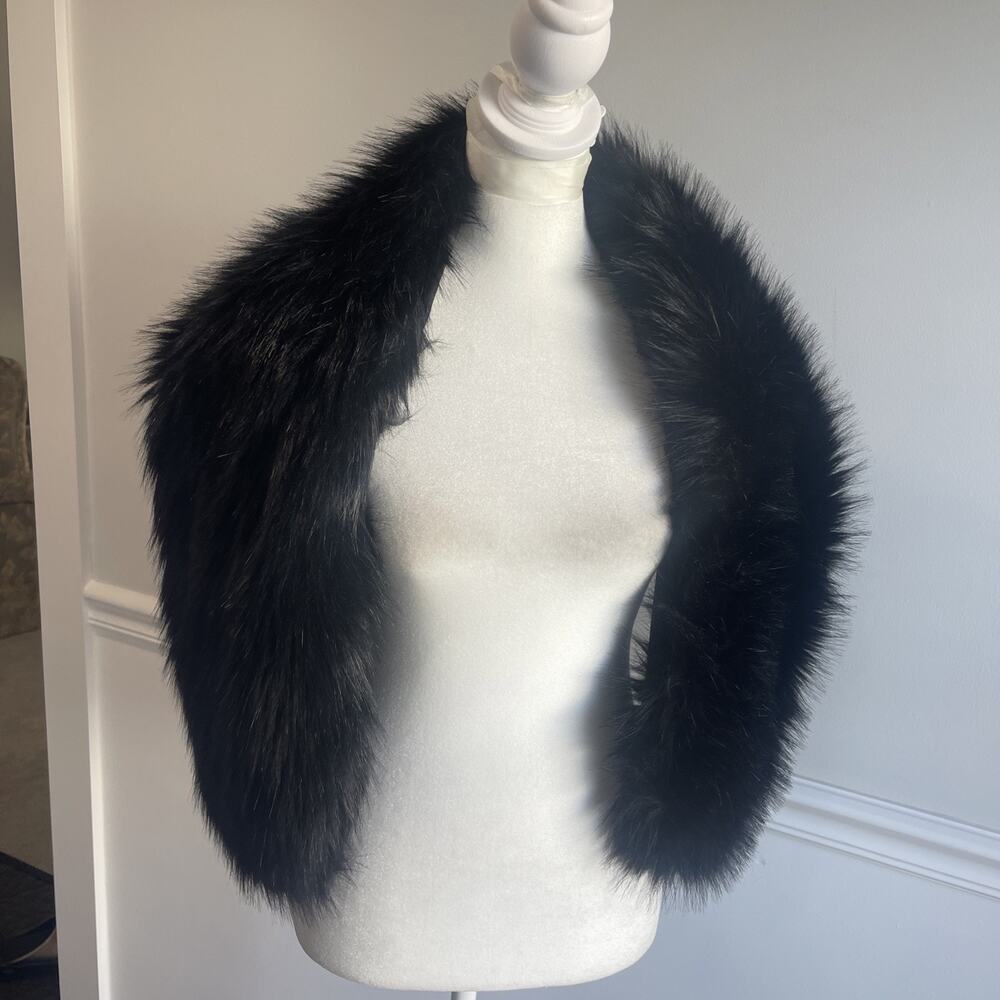 Black Faux Fur Scarf Shawl 48” X 9” Shrug Lined Glamour Costume Event Hollywood